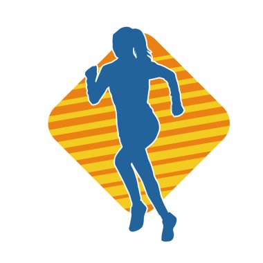 Koşan bir kadının silueti. Dişi bir koşunun silueti.