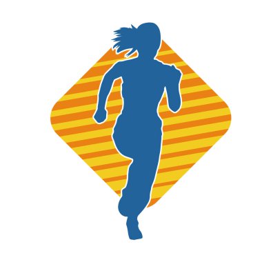 Koşan bir kadının silueti. Dişi bir koşunun silueti.