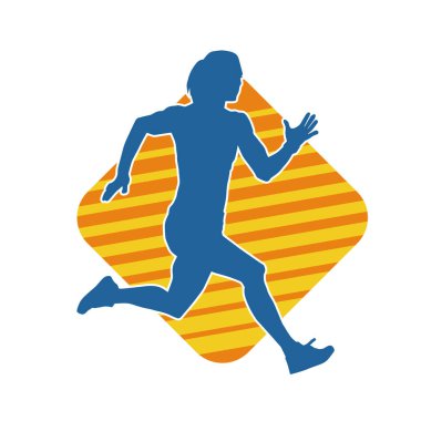 Koşan bir kadının silueti. Dişi bir koşunun silueti.