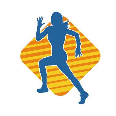 Koşan bir kadının silueti. Dişi bir koşunun silueti.