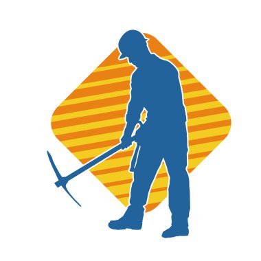 Görev sırasında baltayla dolaşan işçi kostümlü bir adamın silüeti. Bir madencinin hareket halindeki silueti balta aracı ile poz verir.