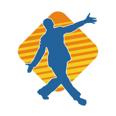 Hareket halindeki bir erkek dansçının silueti. Dans eden zayıf bir adamın silueti..