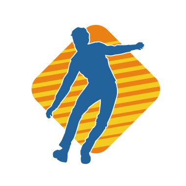 Hareket halindeki bir erkek dansçının silueti. Dans eden zayıf bir adamın silueti..