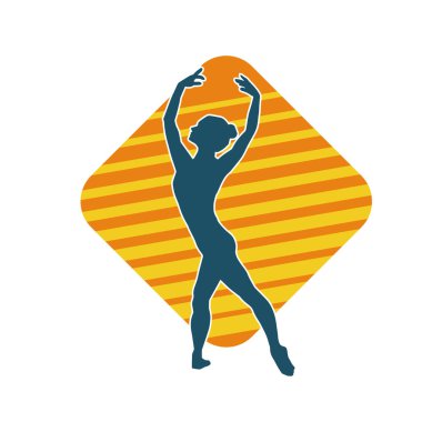 Hareketli bir kadın balerin silueti. Dans eden balerin kızın silueti..