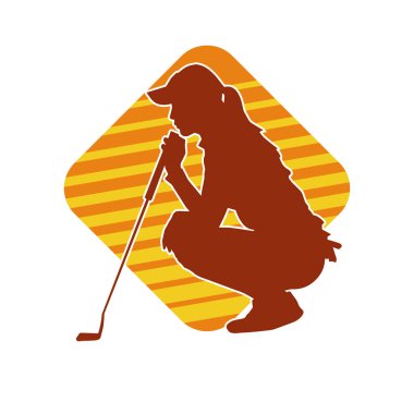Golf oynayan bir kadının silüeti. Hareketli bir kadın golfçünün silueti..