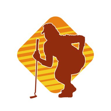 Golf oynayan bir kadının silüeti. Hareketli bir kadın golfçünün silueti..