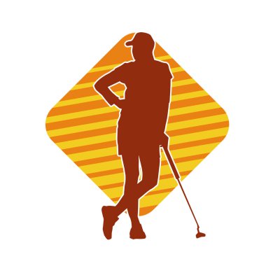 Golf oynayan bir kadının silüeti. Hareketli bir kadın golfçünün silueti..