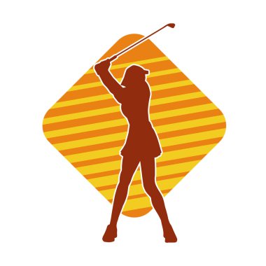 Golf oynayan bir kadının silüeti. Hareketli bir kadın golfçünün silueti..
