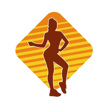 Hareketli bir kadın dansçının silueti. Dans eden zayıf bir kadının silueti..