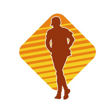 Sportif bir adamın silueti koşu yapıyor. Sağlıklı koşan bir adamın silüeti..