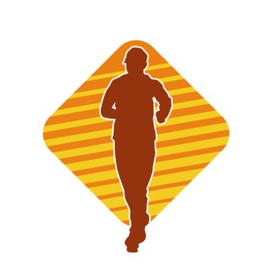 Sportif bir adamın silueti koşu yapıyor. Sağlıklı koşan bir adamın silüeti..