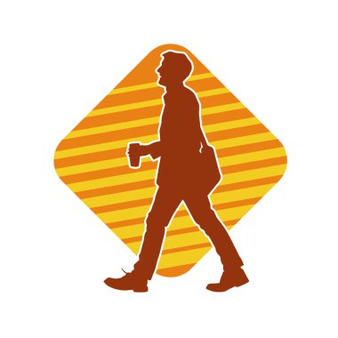 Sıradan bir ofis çalışanının silueti, yürürken kahve fincanı taşır.