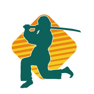 Bir kadın dövüşçünün silueti kılıç taşırken poz veriyor..