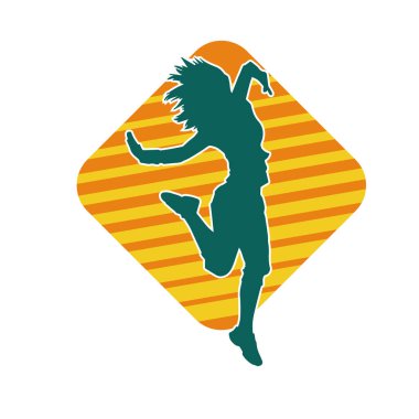 Hareketli bir kadın dansçının silueti. Dans eden zayıf bir kadının silueti..