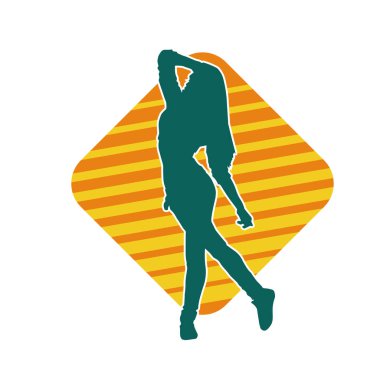 Hareketli bir kadın dansçının silueti. Dans eden zayıf bir kadının silueti..