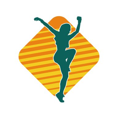 Hareketli bir kadın dansçının silueti. Dans eden zayıf bir kadının silueti..