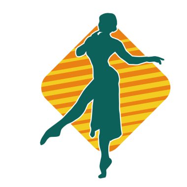 Hareketli bir kadın dansçının silueti. Dans eden zayıf bir kadının silueti..