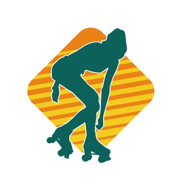 Paten kayan bir kadının silüeti. Sportif kadın silueti Tekerlekli sandalyede iyi eğlenceler.