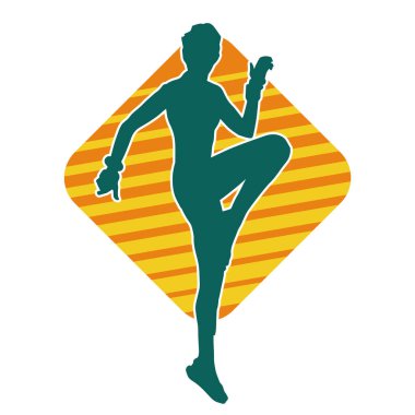 Zayıf kadın silueti egzersiz yapıyor. Spor yapan, spor yapan bir kadının silüeti.. 