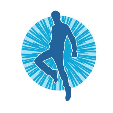 Hareket halindeki bir erkek dansçının silueti. Dans eden zayıf bir adamın silueti..