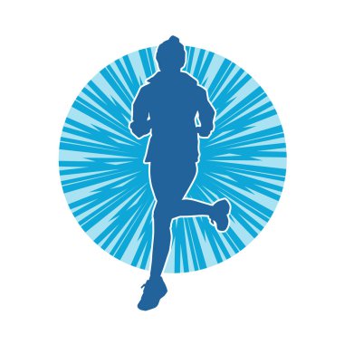 Koşan bir kadının silueti. Dişi bir koşunun silueti.