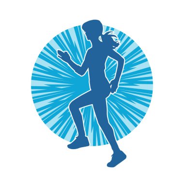 Koşan bir kadının silueti. Dişi bir koşunun silueti.