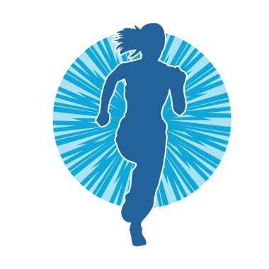 Koşan bir kadının silueti. Dişi bir koşunun silueti.