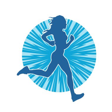 Koşan bir kadının silueti. Dişi bir koşunun silueti.