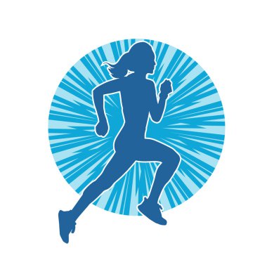 Koşan bir kadının silueti. Dişi bir koşunun silueti.