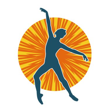 Hareketli bir kadın balerin silueti. Dans eden balerin kızın silueti..