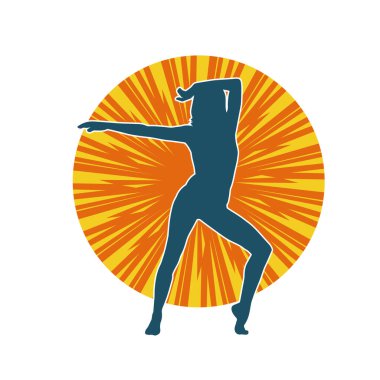 Hareketli bir kadın balerin silueti. Dans eden balerin kızın silueti..