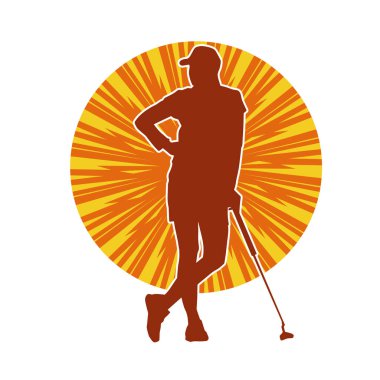 Golf oynayan bir kadının silüeti. Hareketli bir kadın golfçünün silueti..