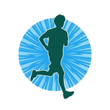 Koşu pozisyonundaki bir adamın silüeti. Siluet erkek koşusu pozu.