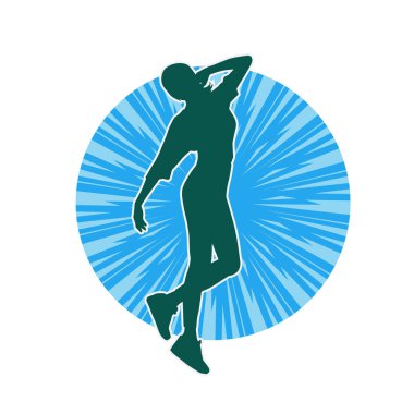 Hareketli bir kadın dansçının silueti. Dans eden zayıf bir kadının silueti..