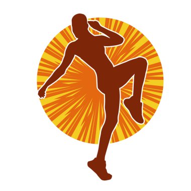 Zayıf kadın silueti egzersiz yapıyor. Spor yapan, spor yapan bir kadının silüeti.. 