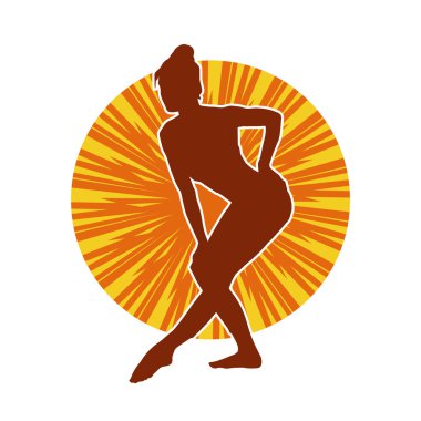 Hareketli bir kadın balerin silueti. Dans eden balerin kızın silueti..