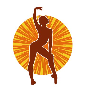 Hareketli bir kadın balerin silueti. Dans eden balerin kızın silueti..