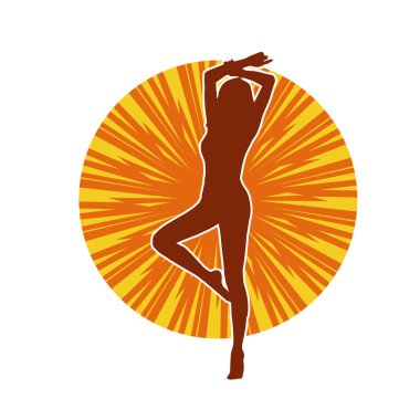 Hareketli bir kadın balerin silueti. Dans eden balerin kızın silueti..