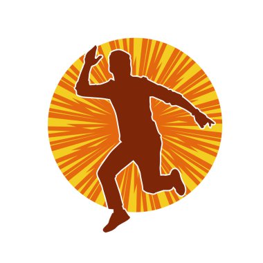 Hareket halindeki bir erkek dansçının silueti. Dans eden zayıf bir adamın silueti..