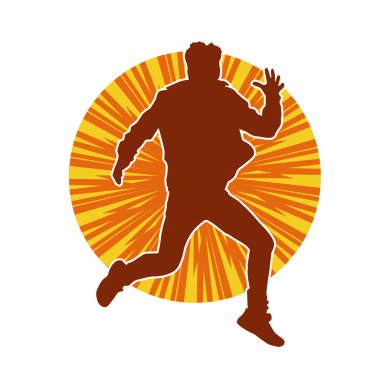 Hareket halindeki bir erkek dansçının silueti. Dans eden zayıf bir adamın silueti..