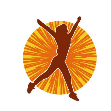 Hareketli bir kadın dansçının silueti. Dans eden zayıf bir kadının silueti..