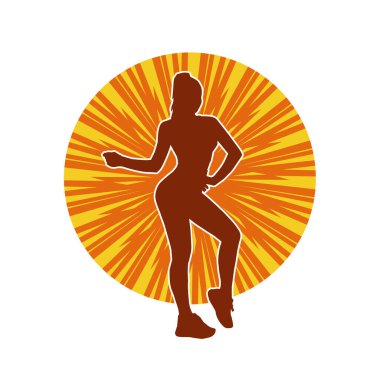 Zayıf kadın silueti egzersiz yapıyor. Spor yapan, spor yapan bir kadının silüeti.. 