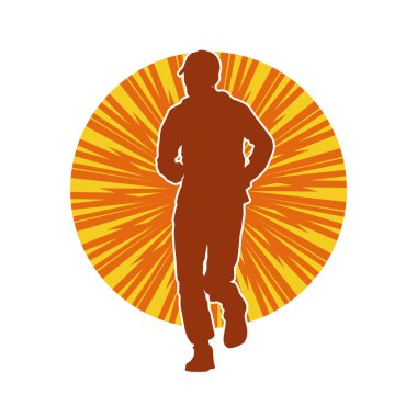 Sportif bir adamın silueti koşu yapıyor. Sağlıklı koşan bir adamın silüeti..