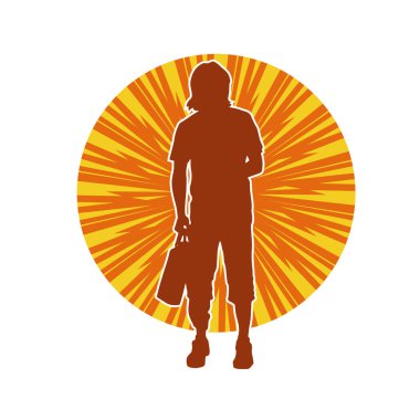 Alışveriş çantası taşıyan sıradan bir gencin silüeti.