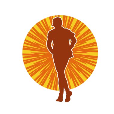 Sportif bir adamın silueti koşu yapıyor. Sağlıklı koşan bir adamın silüeti..