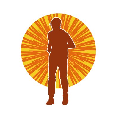Sportif bir adamın silueti koşu yapıyor. Sağlıklı koşan bir adamın silüeti..