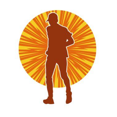 Sportif bir adamın silueti koşu yapıyor. Sağlıklı koşan bir adamın silüeti..