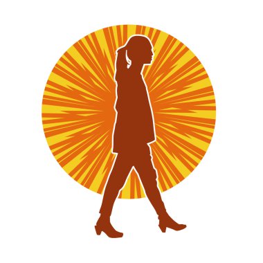 Resmi bir iş elbisesi giymiş bir sekreter ya da kadın ofis çalışanı silueti..