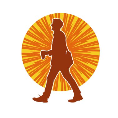 Sıradan bir ofis çalışanının silueti, yürürken kahve fincanı taşır.