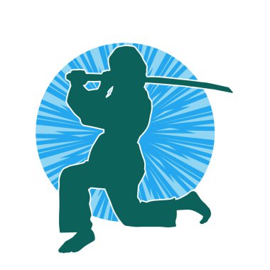 Bir kadın dövüşçünün silueti kılıç taşırken poz veriyor..